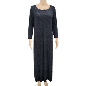 Wood Italian Black Long Sleeve Maxi Dress Zebra Pattern Velvet Burnout